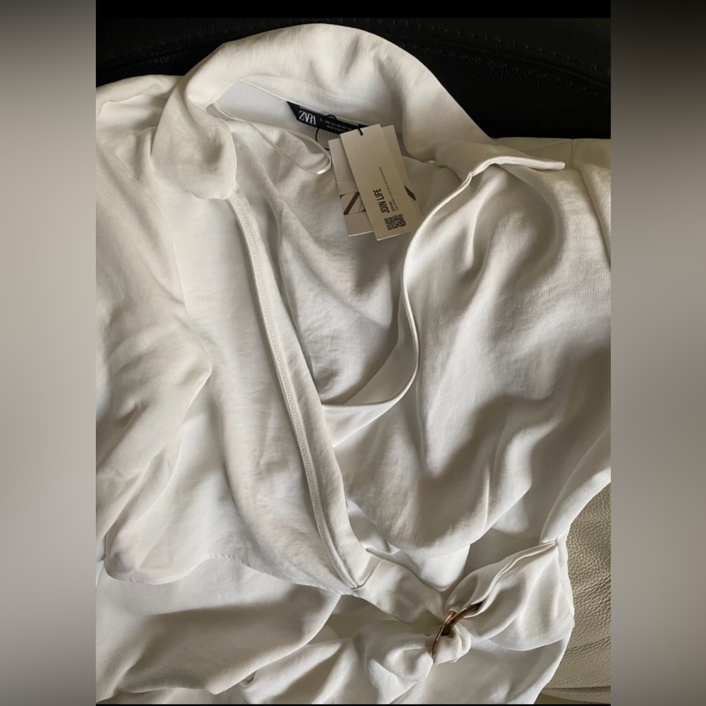 Zara White Ivory Midi Wrap Dress NWT - Picture 2 of 7